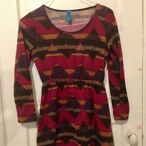 Printed A-Line Long Sleeve Sweater Dress